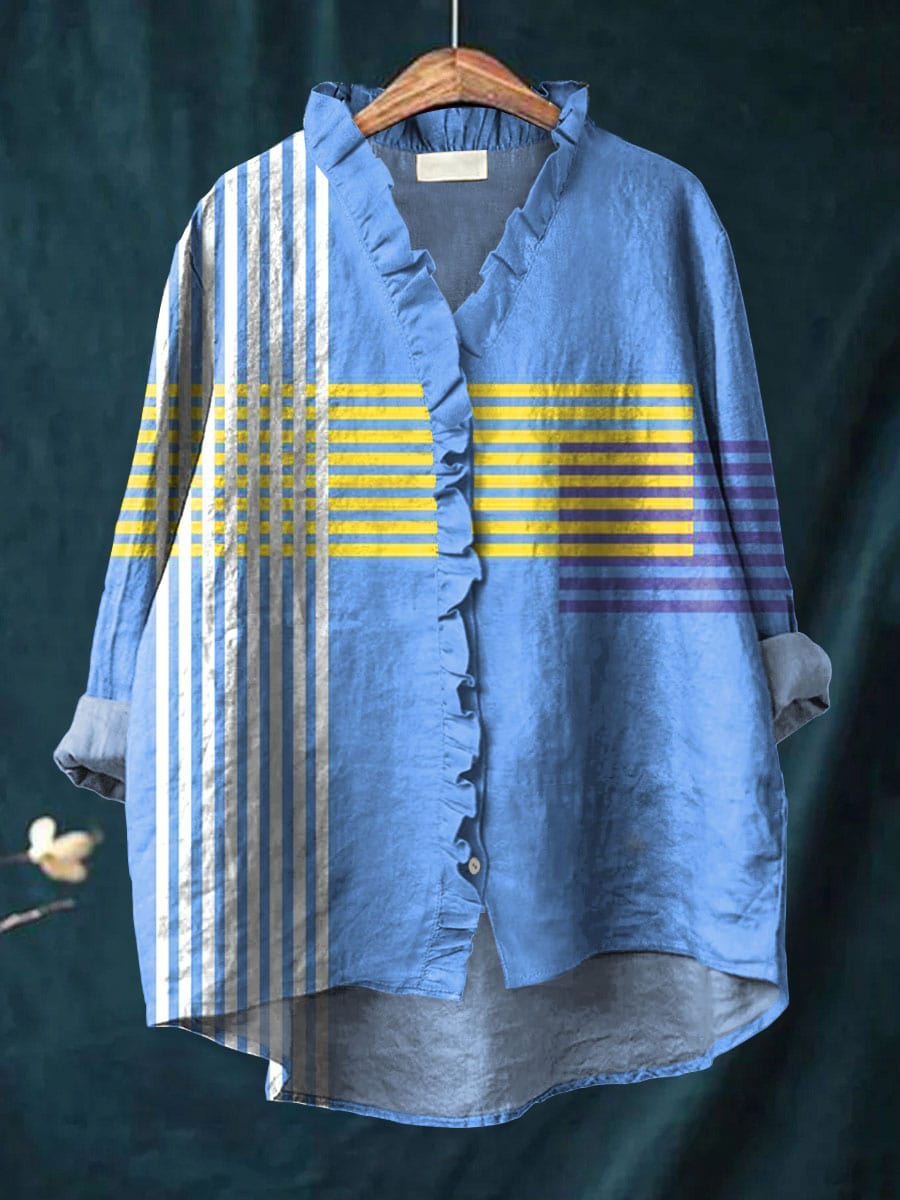 Scooped Ruffle-trim blouse with relaxed silhouette for women | Tina