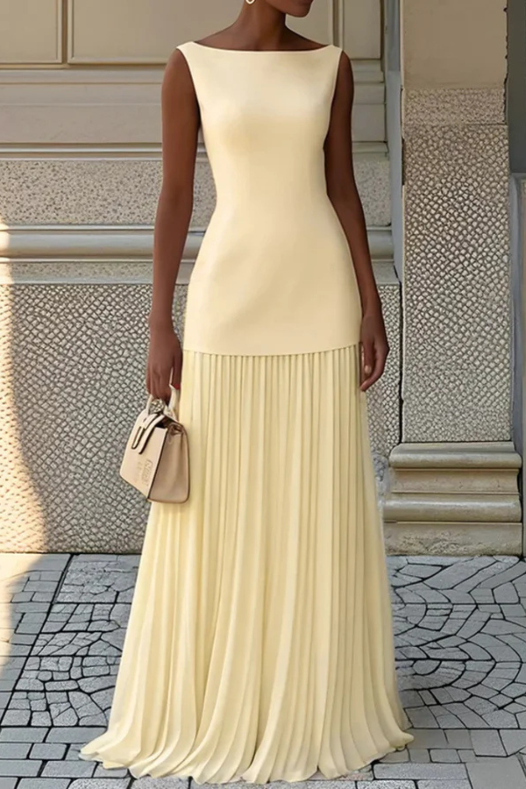 Elegant pleated formal maxi dress for women | Eline -10