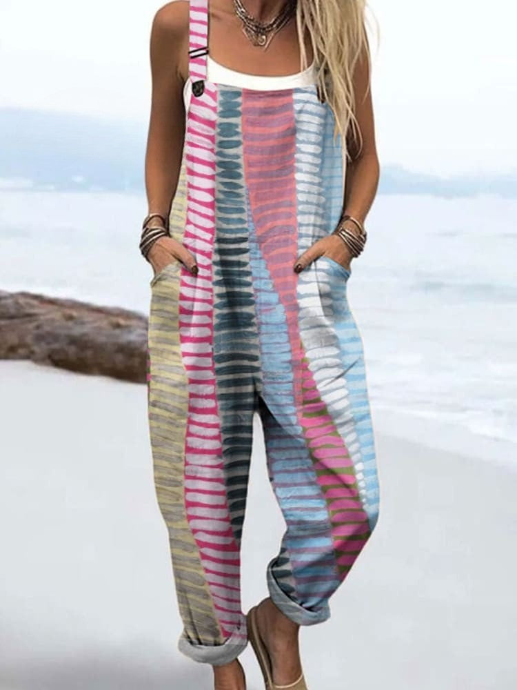Mid Casual striped jumpsuit for women | Coastal Rhythm