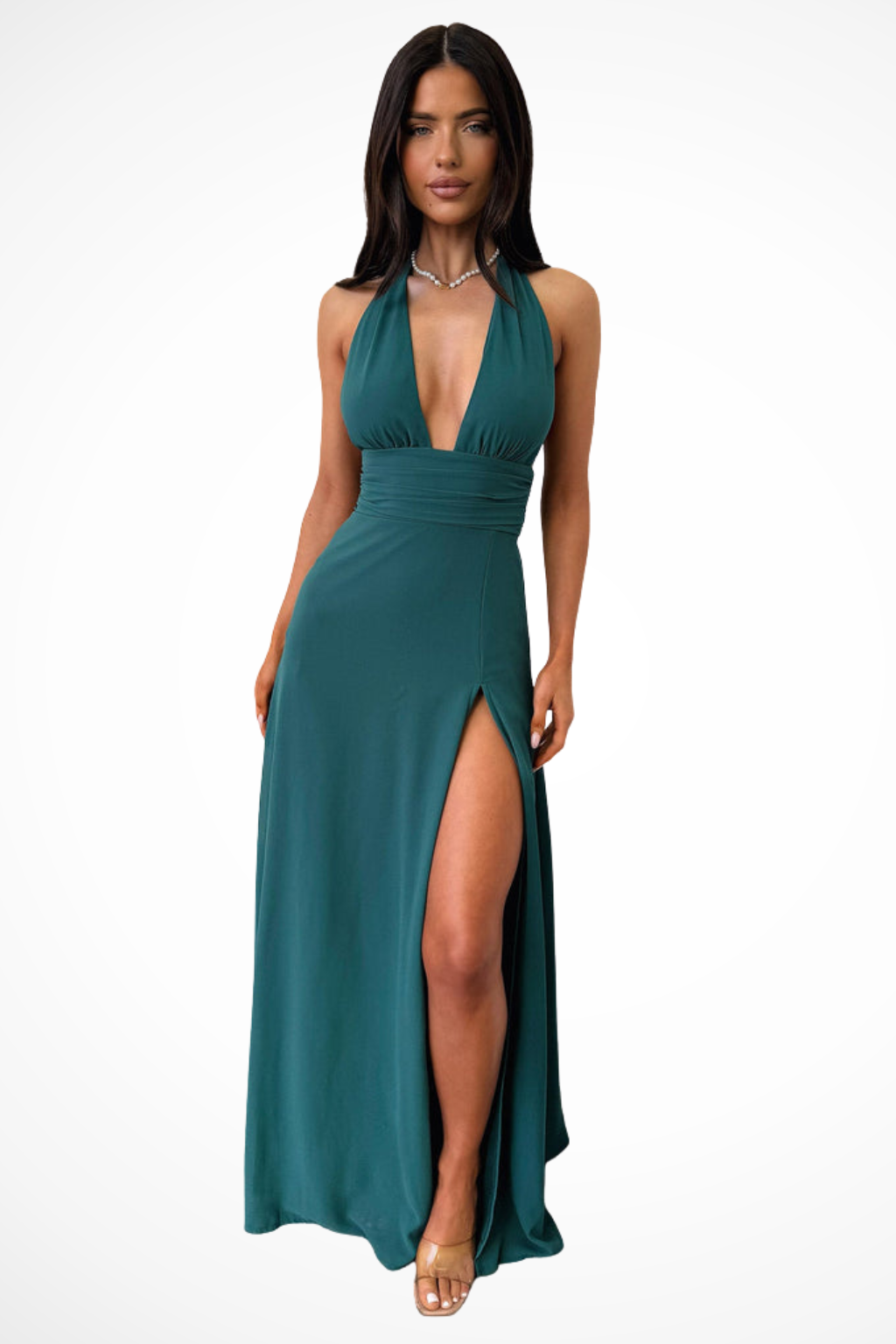 Halter-neck side-slit elegant maxi dress for women | Kaelira -8