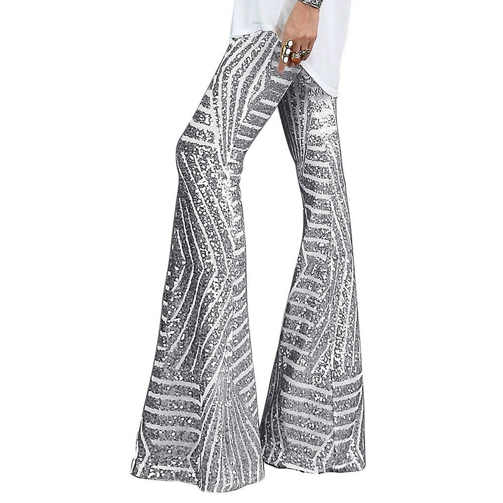 Glamorous flared sequin evening trousers for women -4