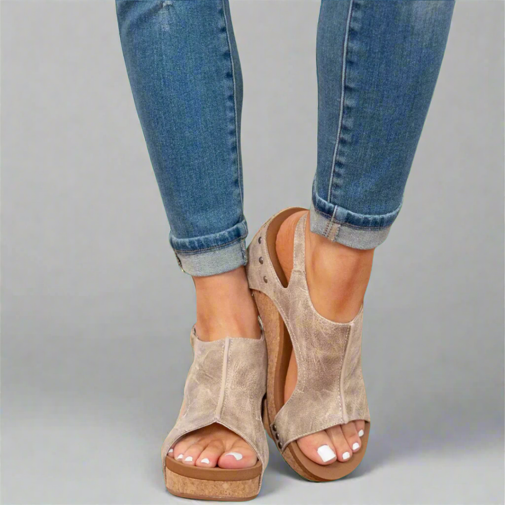 Natural cork wedge summer sandals for women | Kenna -3