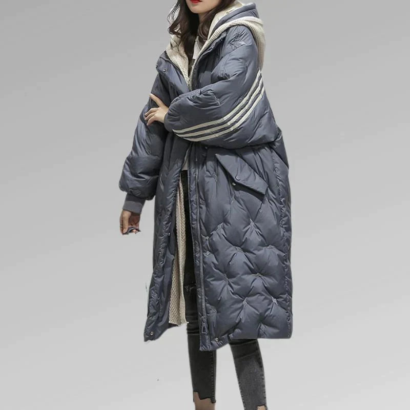 Warm long quilted jacket for women | Tiril -12