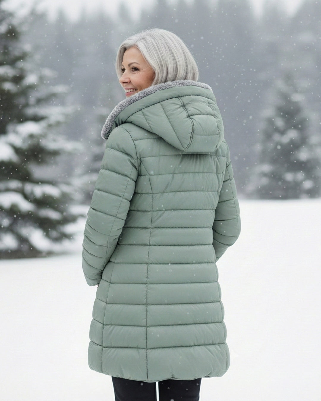 Layered Fleece-lined puffer coat with A-line silhouette for women | Jami