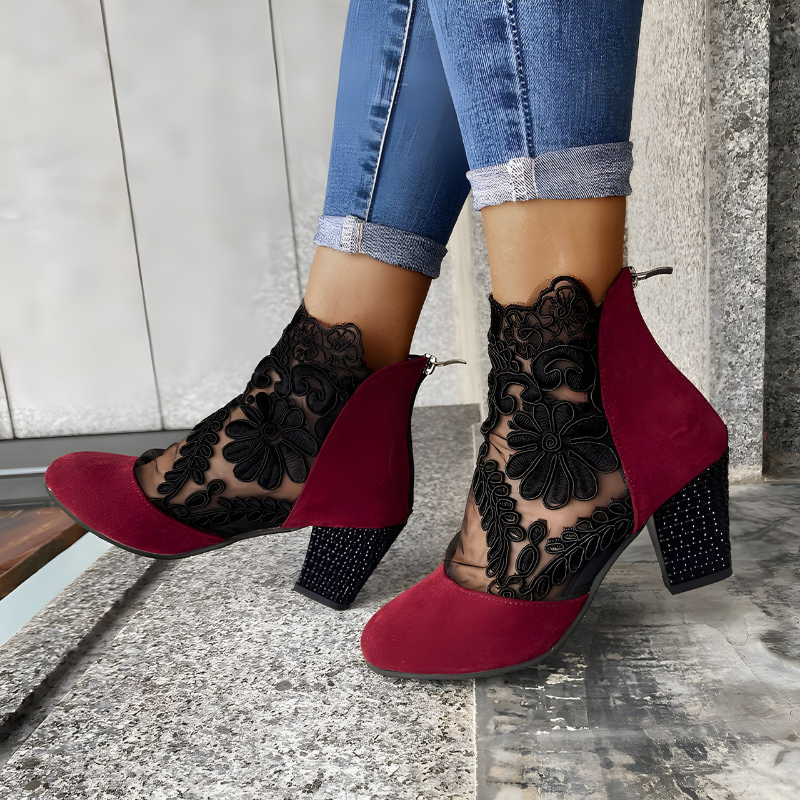 Elegant block heel ankle heels for women | Margarith -9