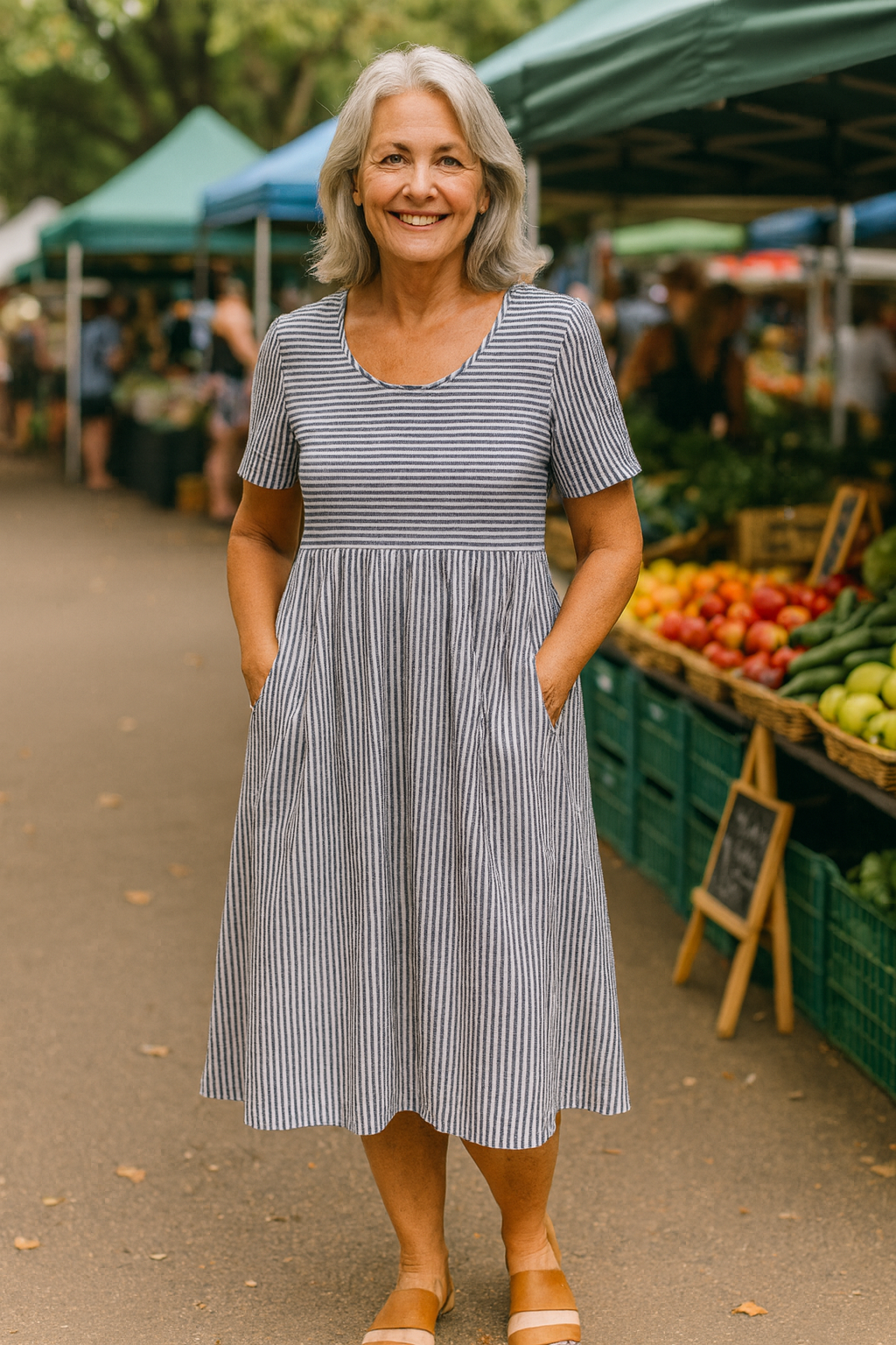 Sophisticated Striped midi dress for women | Louise