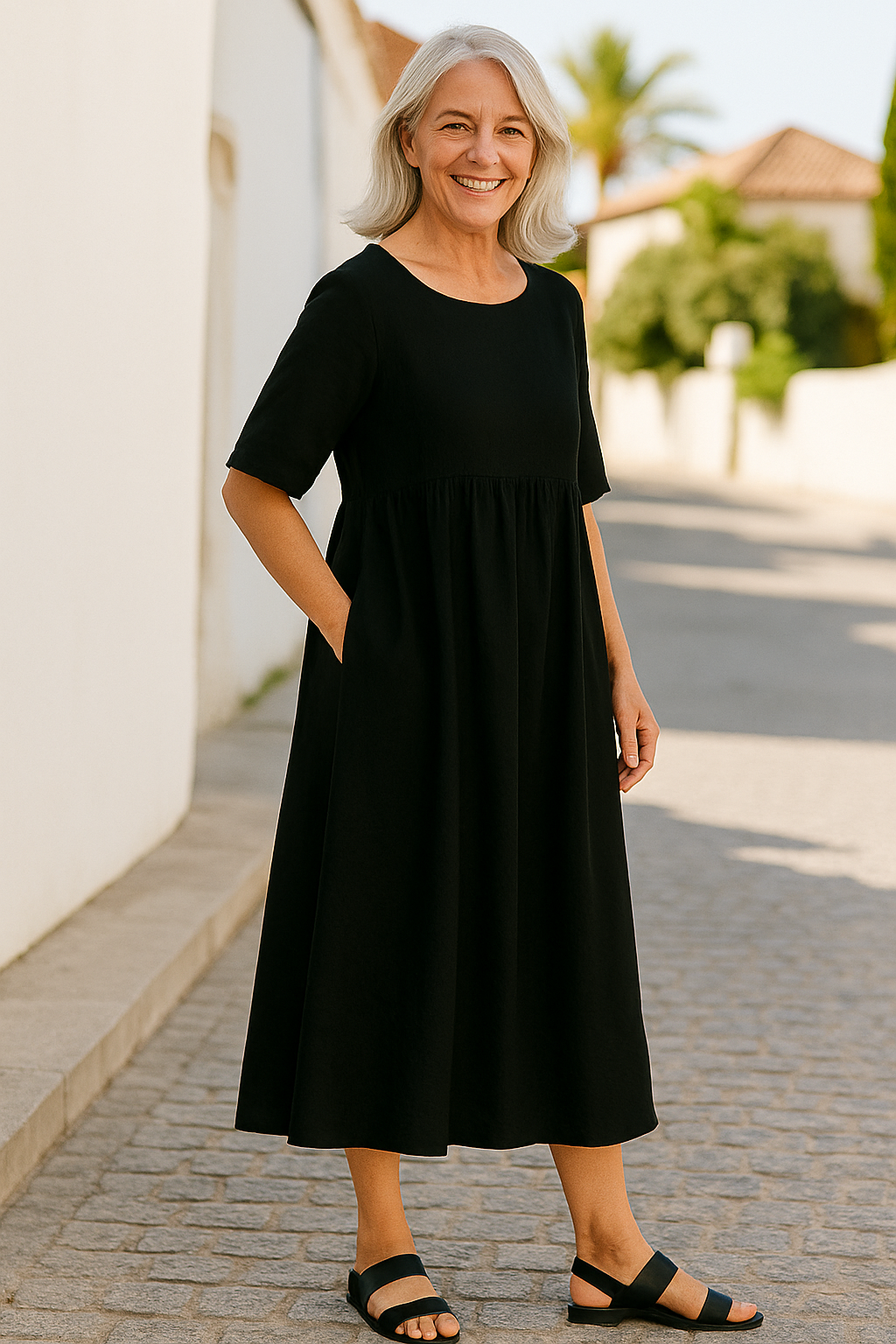 Romantic Cotton pocket midi dress for women | Anora