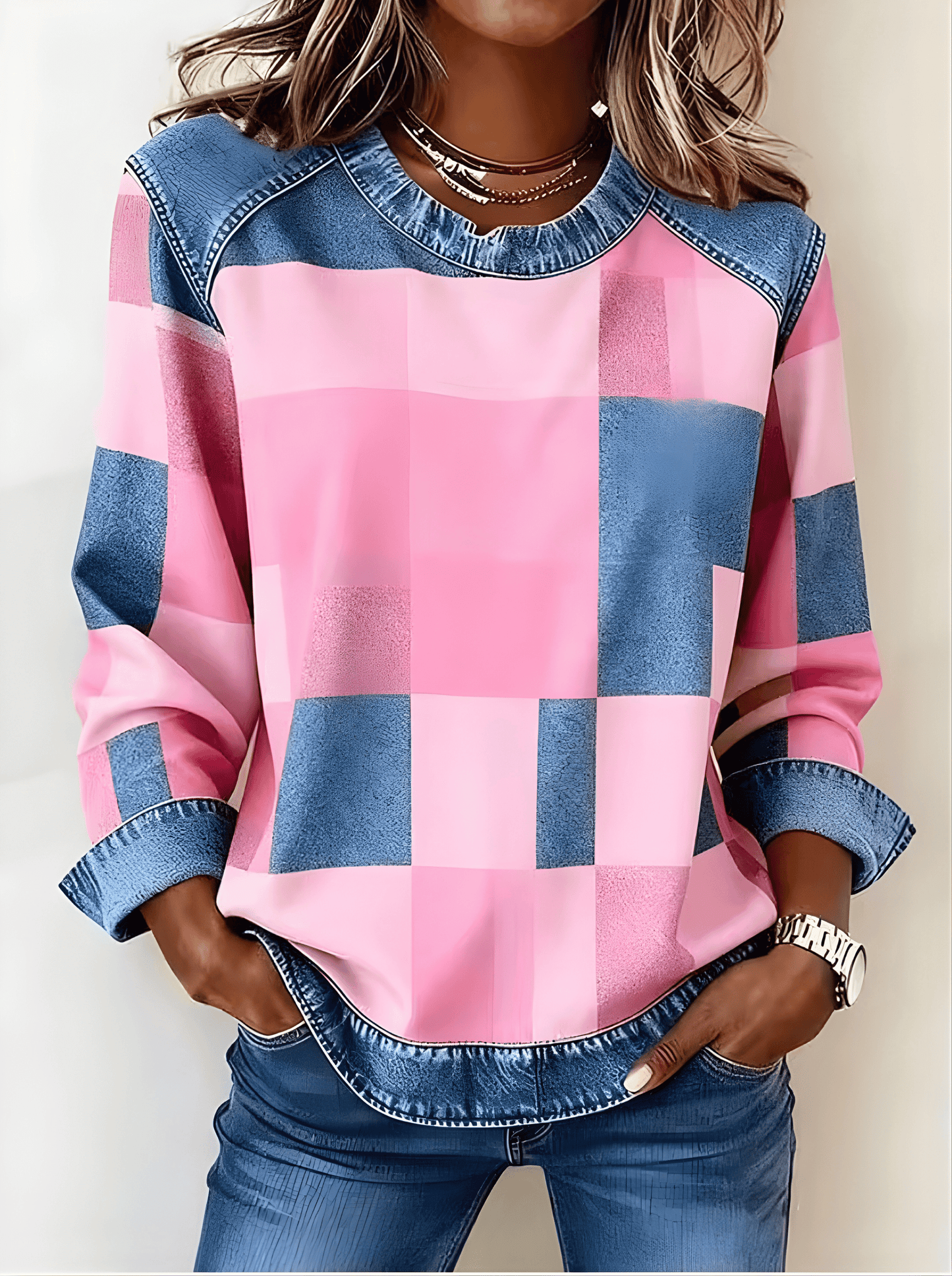 Vintage checked zip sweatshirt for women | Esther -1