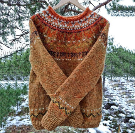 Vintage Icelandic knit relaxed jumper for women -8