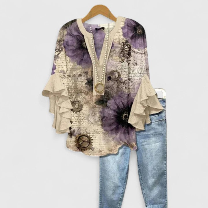 Feminine ruffle-sleeve statement blouse for women | Aurelia -10