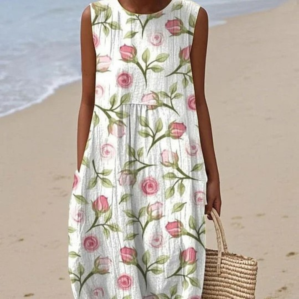 Gathered Floral sleeveless summer dress for women | Maribel