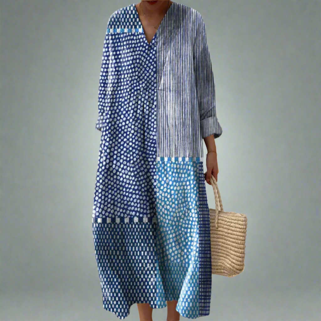Smart geometric print XS-plus midi dress for women | Emerson -1