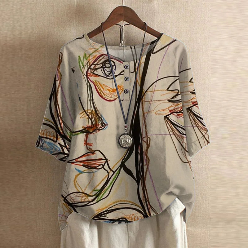 Retro-inspired relaxed blouse for women | Anya -11