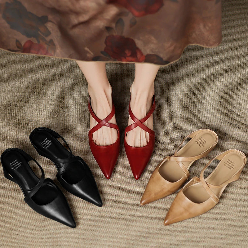 Classic genuine leather slip-on mules for women | Aluna -19