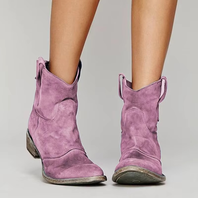 Vintage western pointed-toe slip-on ankle boots for women -5