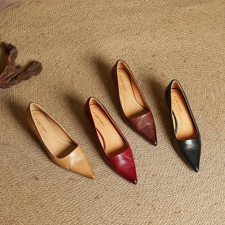 Elegant genuine leather block heels for women | Anok -30