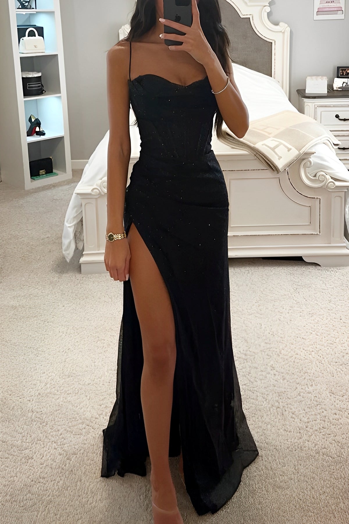 Corset maxi dress with front slit for women | Evelina -5