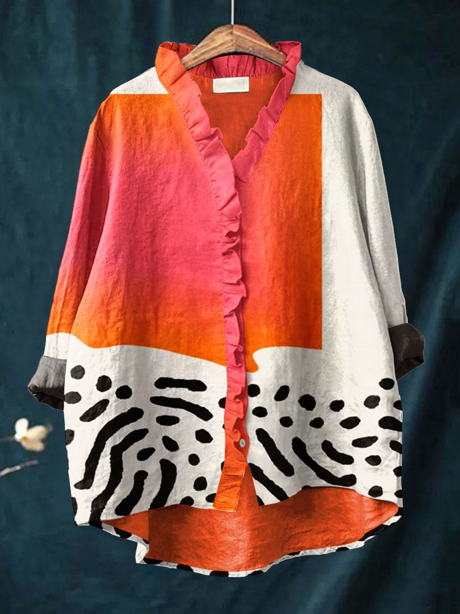 Loose Ruffle-trim blouse with relaxed silhouette for women | Melinda