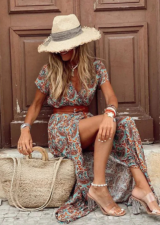 Airy boho belted maxi dress for women | Justine -7