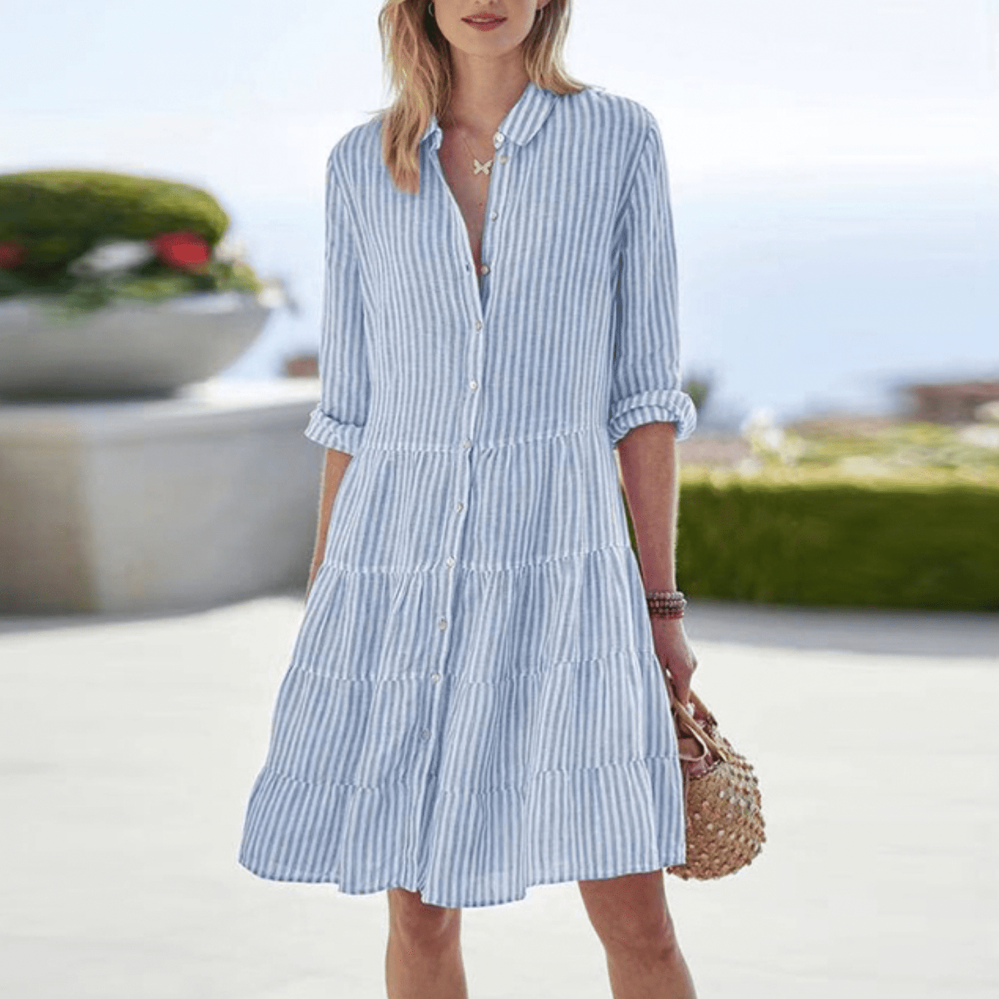 Airy striped summer dress for women | Anvera -5