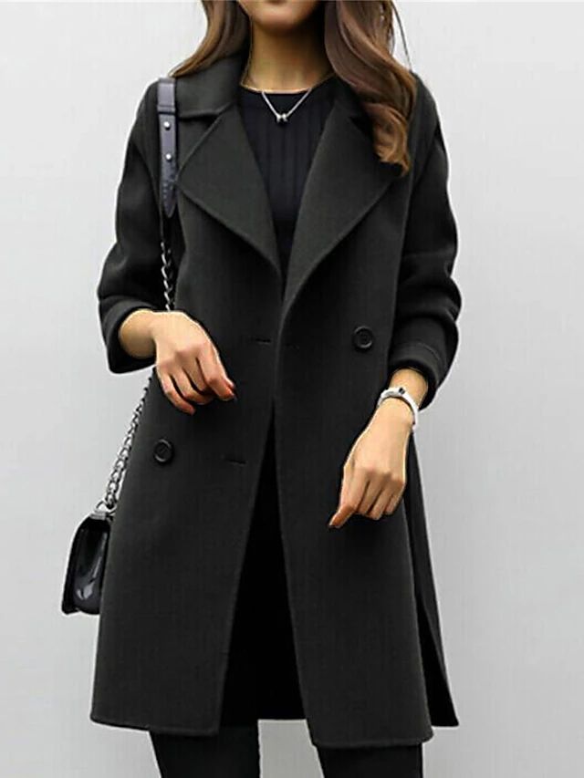 Elegant double-breasted wool coat for women -6
