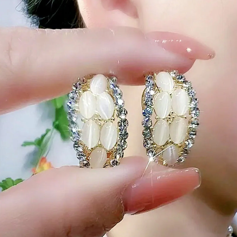 Elegant crystal oval stud earrings for women | Aaliyah -3