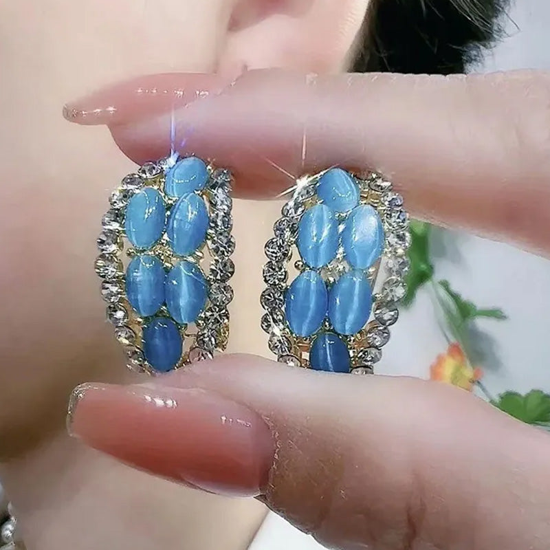 Elegant crystal oval stud earrings for women | Aaliyah -4