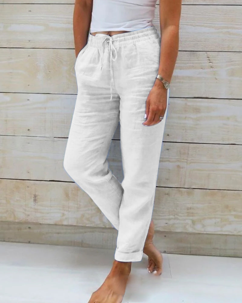 Relaxed drawstring straight-leg everyday trousers for women | Elowen -6