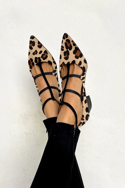 Leopard strap ballet heels for women | Bridget -1