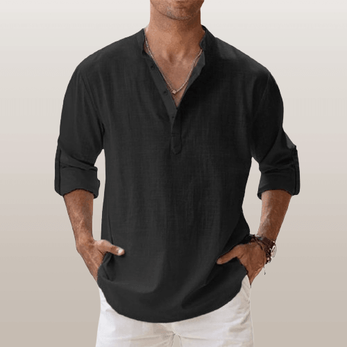 Casual linen blend henley shirt for men -8