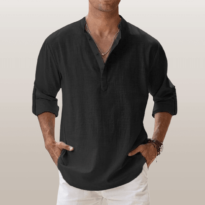 Casual linen blend henley shirt for men -8