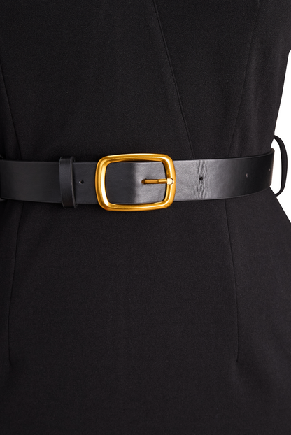Refined belted mandarin-collar sheath dress for women -17