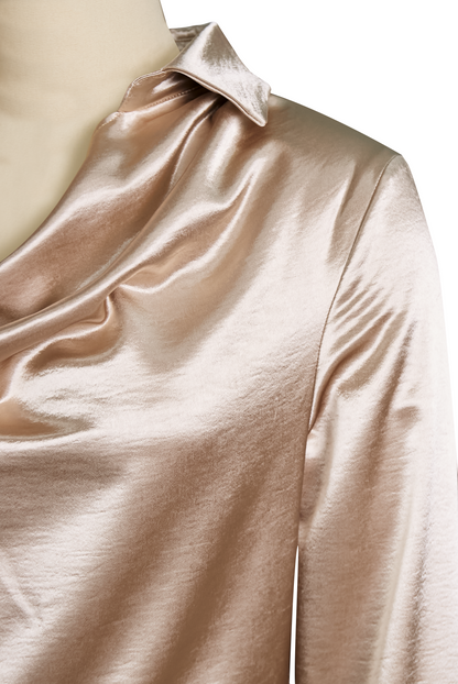 Elegant draped-neckline satin blouse for women -11