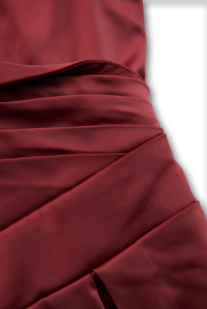 Vintage satin draped-collar midi dress for women -11