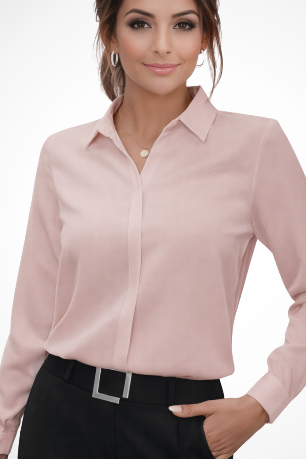 Tailored long-sleeve collared blouse for women | Luna -4