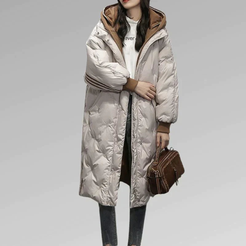 Warm long quilted jacket for women | Tiril -9