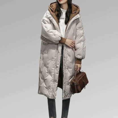 Warm long quilted jacket for women | Tiril -9