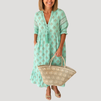Crepe Boho midi dress with printed design for women | Liora