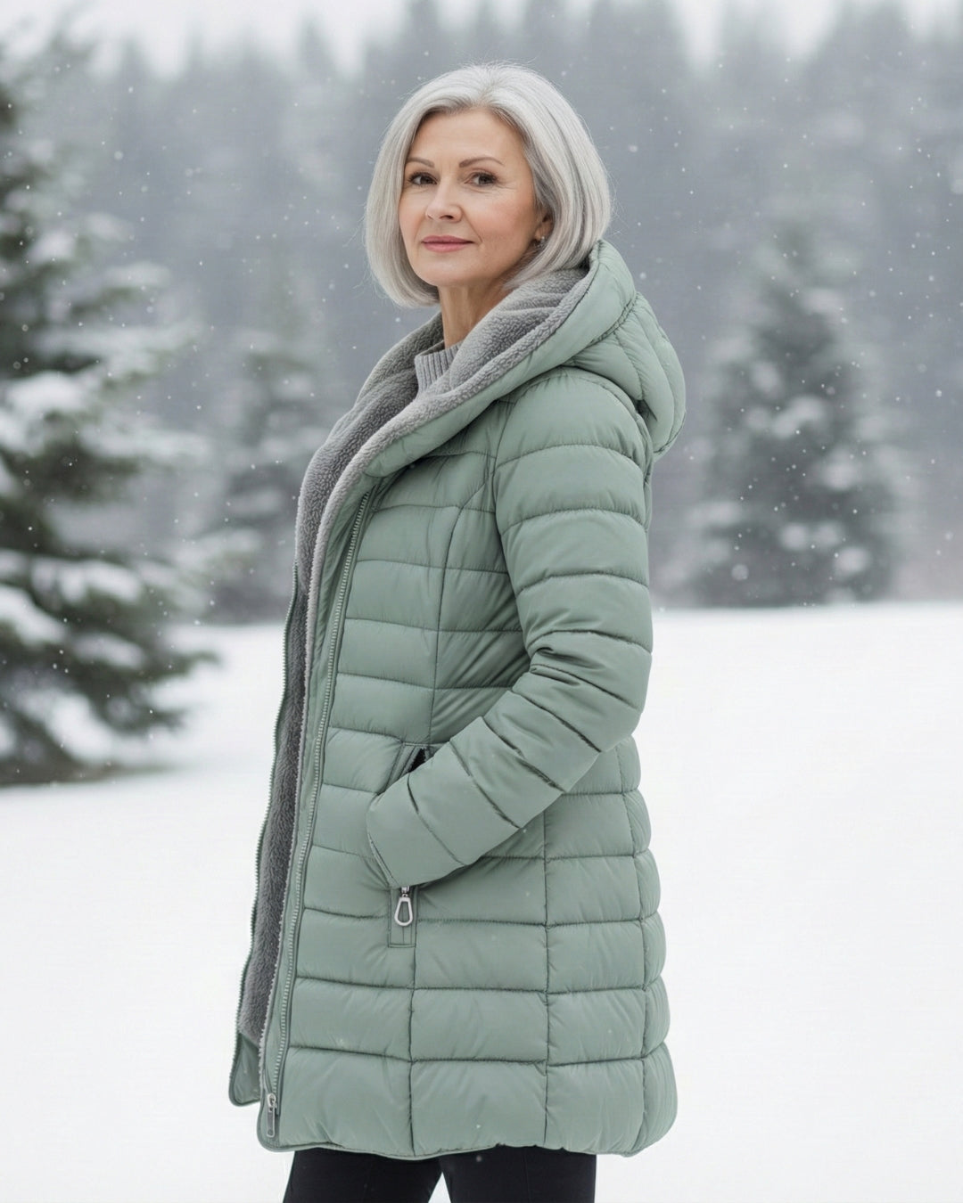 Layered Fleece-lined puffer coat with A-line silhouette for women | Jami
