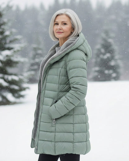 Layered Fleece-lined puffer coat with A-line silhouette for women | Jami