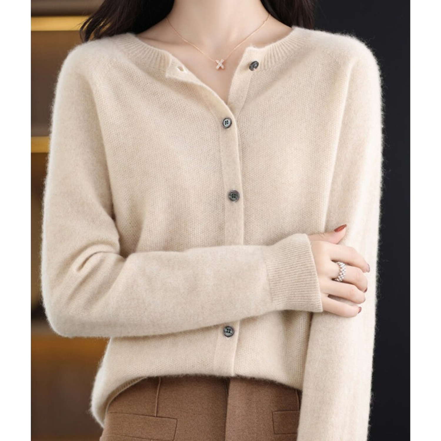 Soft cashmere open-front cardigan for women -7