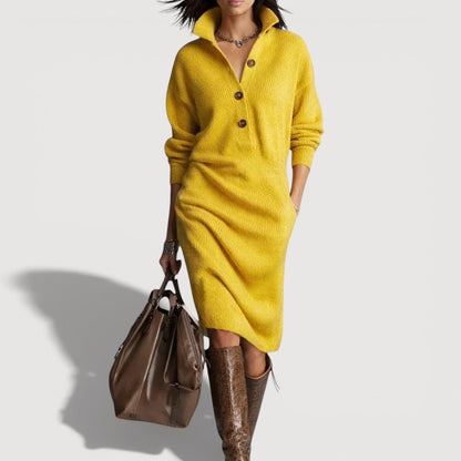 Cosy knit buttoned-collar midi dress for women | Alessia -10