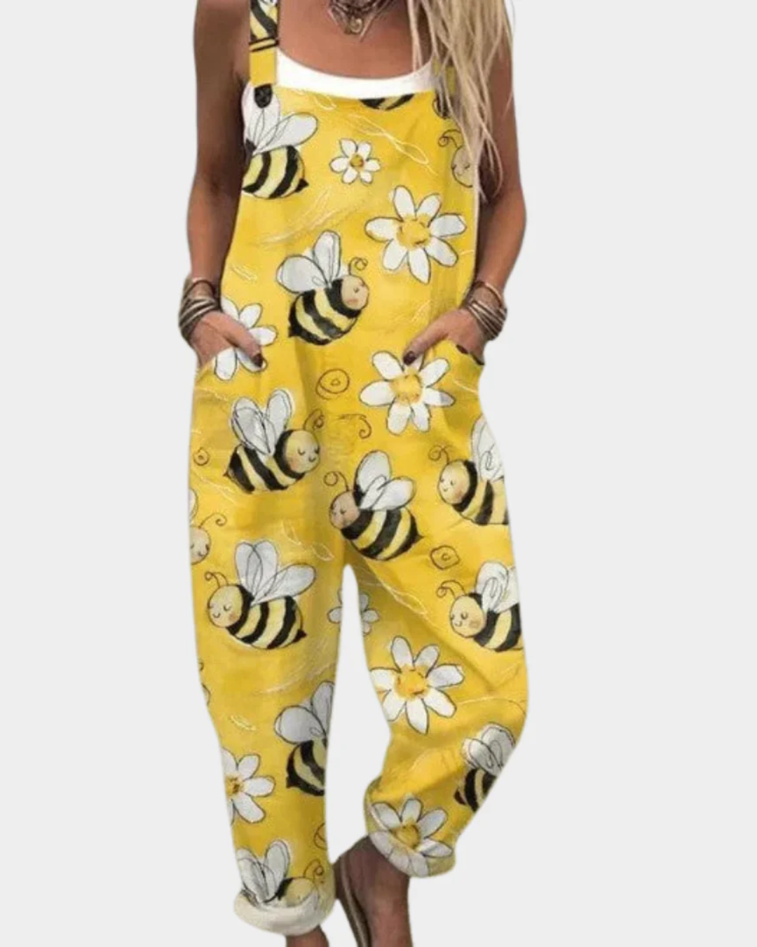 Printed wide-leg adjustable strap jumpsuit for women | Elira -8