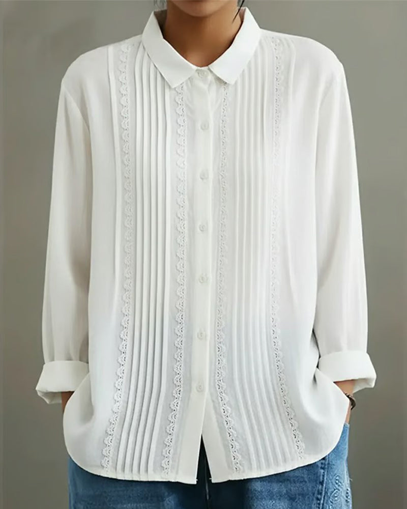 Pleated button-down front blouse for women | Loles -2