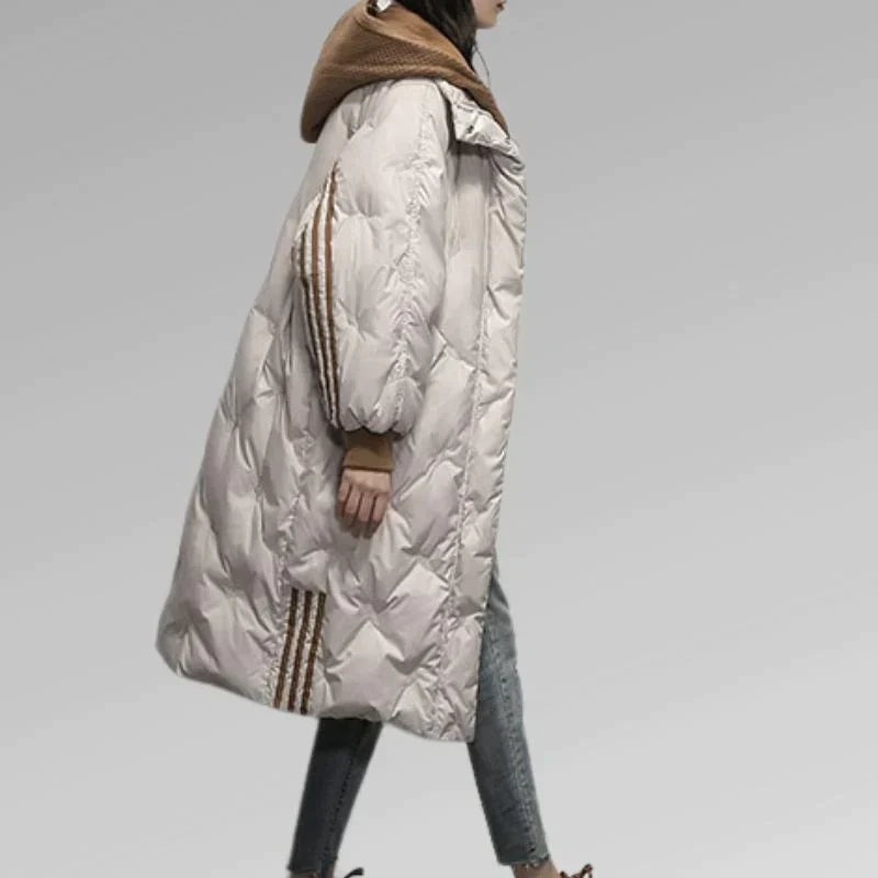 Warm long quilted jacket for women | Tiril -8