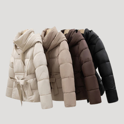 Street Belted hooded puffer jacket for women | Elara