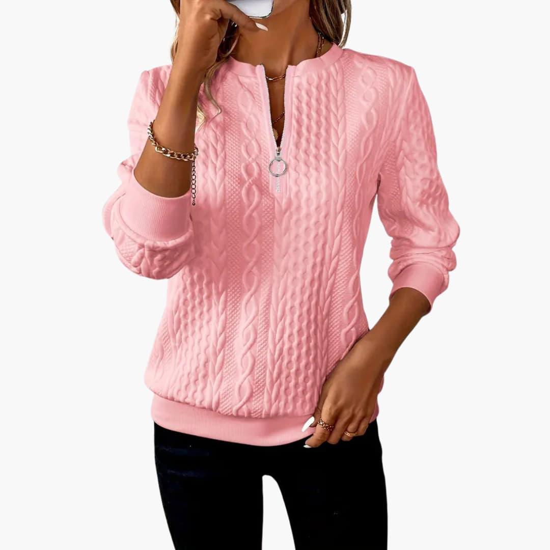 Cable-knit zip-neck pullover jumper for women -12