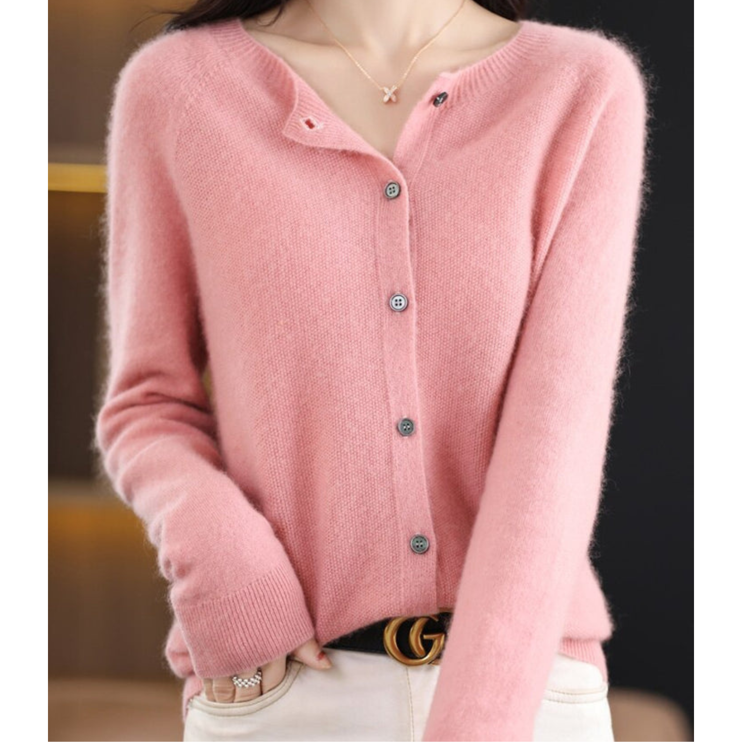 Soft cashmere open-front cardigan for women -8