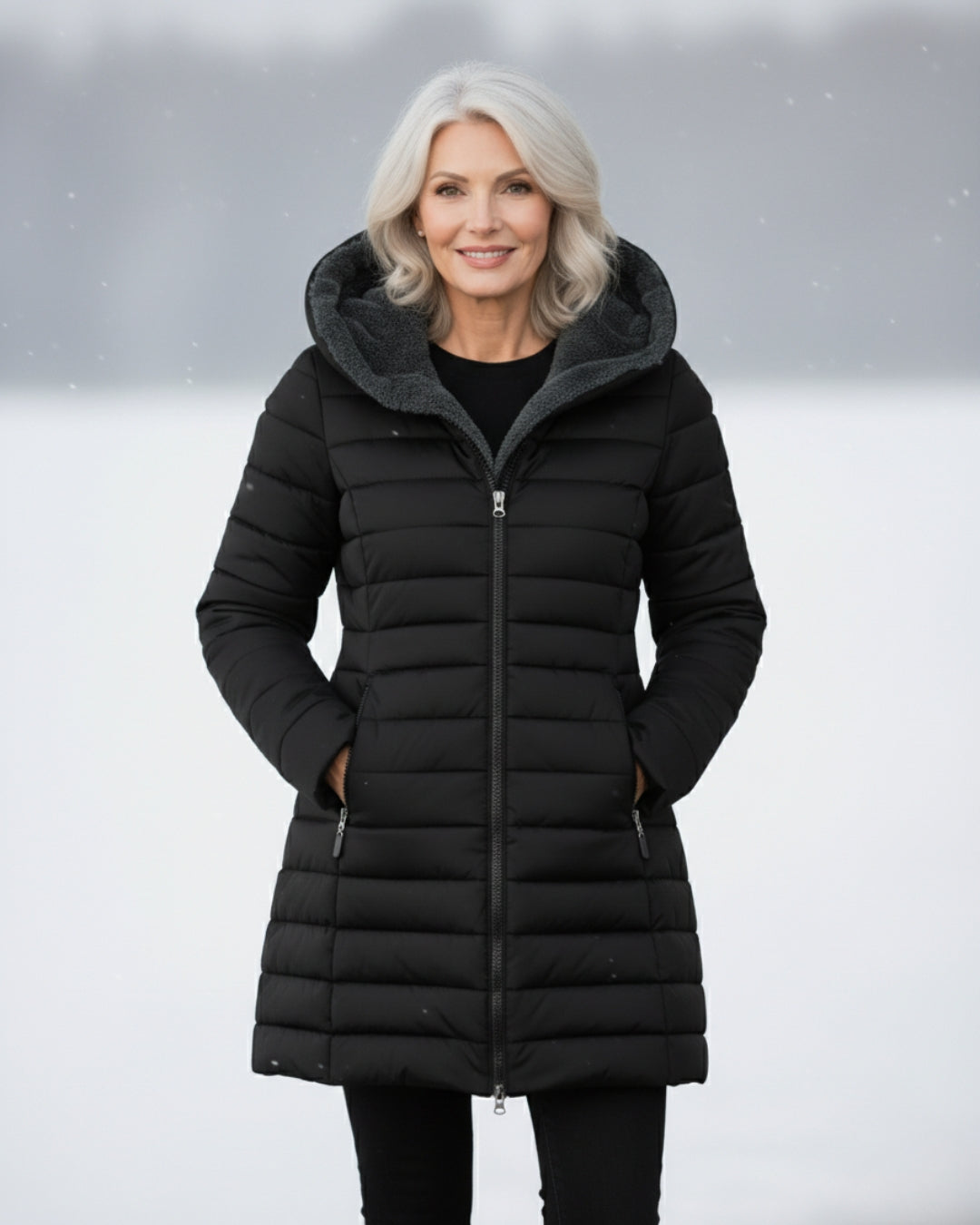 Layered Fleece-lined puffer coat with A-line silhouette for women | Jami