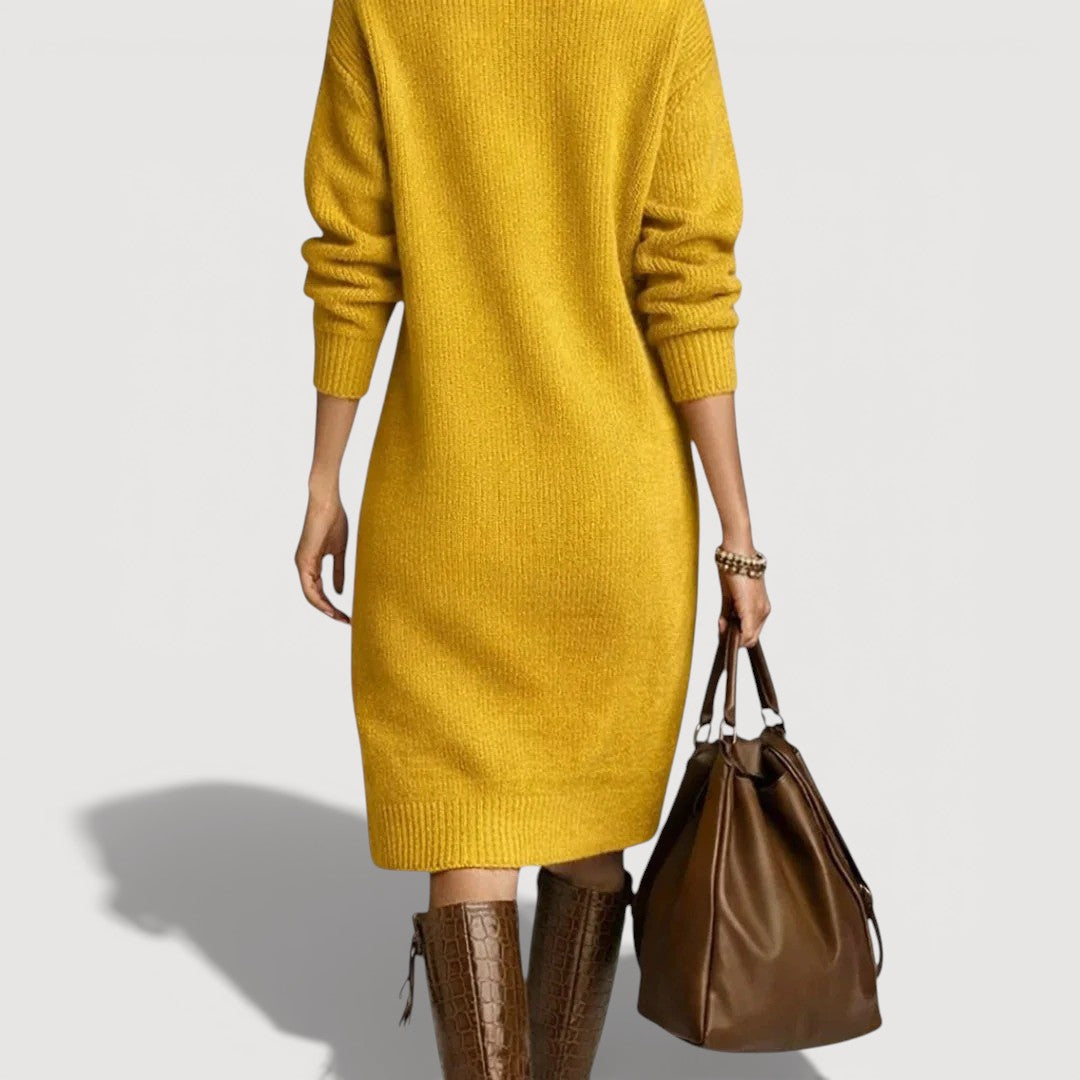 Cosy knit buttoned-collar midi dress for women | Alessia -11